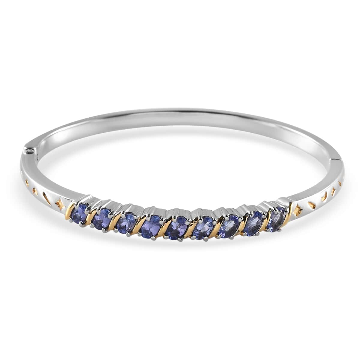 Tanzanite Moon and Star Bangle Bracelet in ION Plated YG & Stainless Steel (7.25 in) 2.10 ctw image number 0