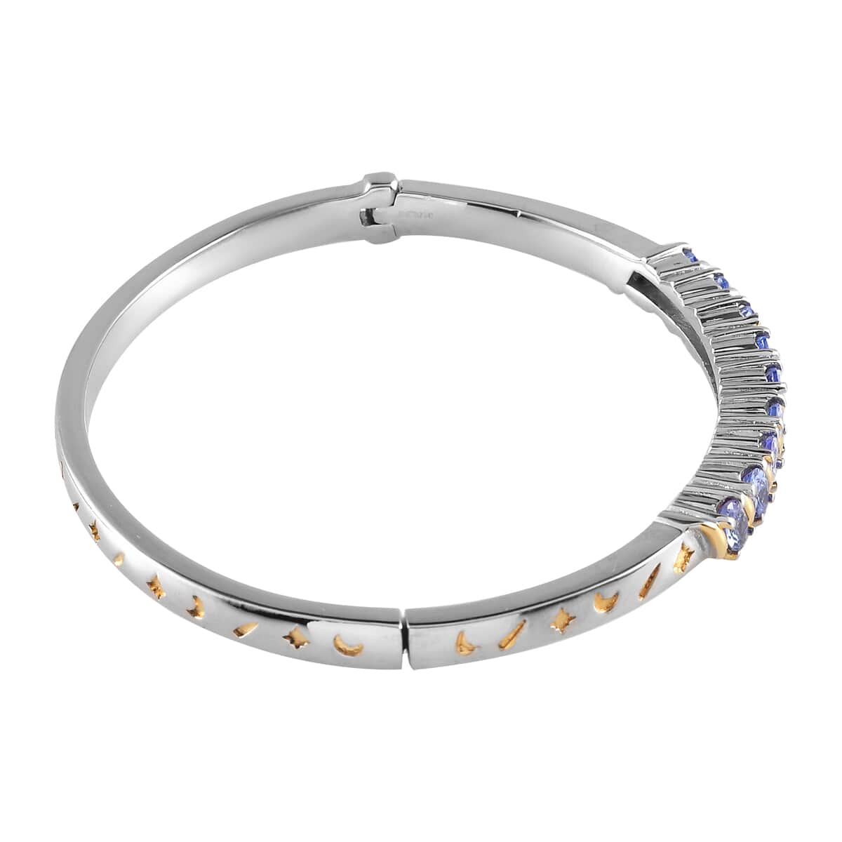 Tanzanite Moon and Star Bangle Bracelet in ION Plated YG & Stainless Steel (7.25 in) 2.10 ctw image number 3