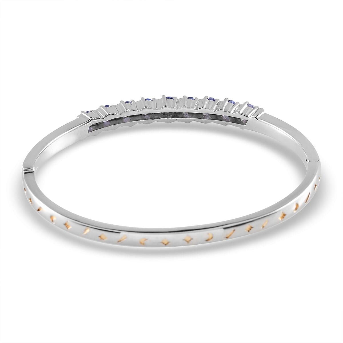 Tanzanite Moon and Star Bangle Bracelet in ION Plated YG & Stainless Steel (7.25 in) 2.10 ctw