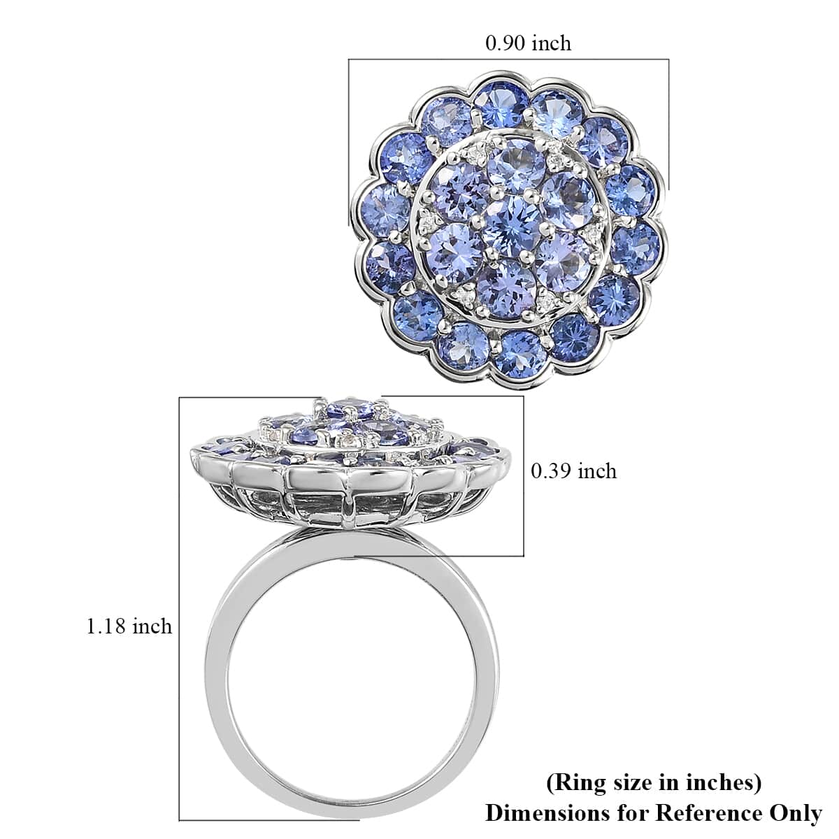 Tanzanite and White Zircon Spinner Ring in Platinum Over Sterling Silver (Size 7.0) 4.50 ctw image number 5