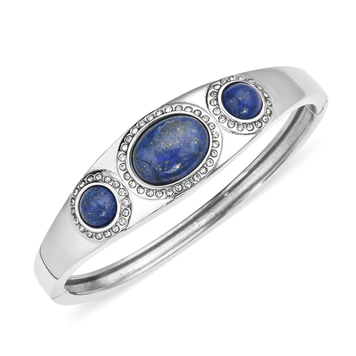 Lapis Lazuli and Austrian Crystal Bangle Bracelet in Stainless Steel (7.25 In) 14.00 ctw image number 0