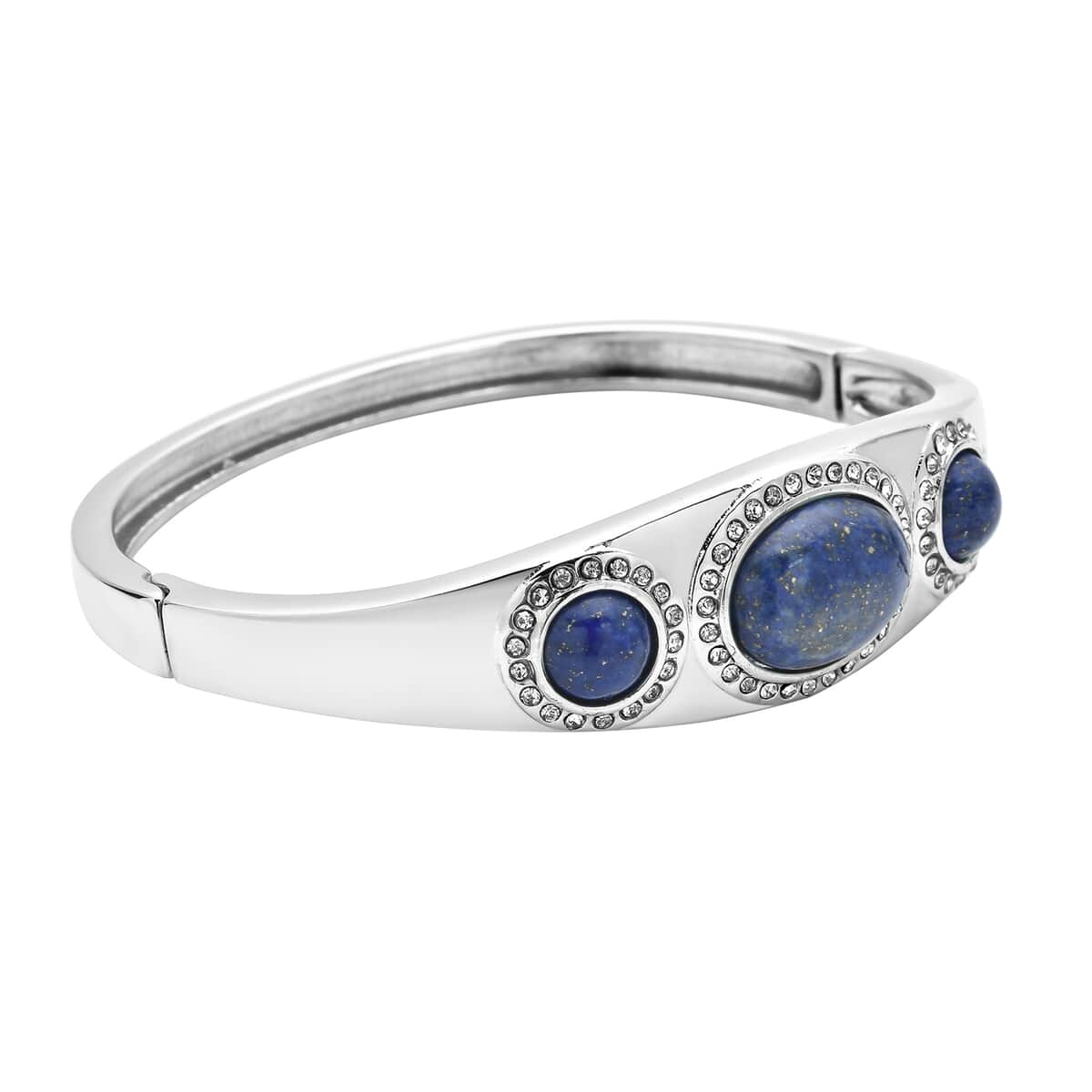 Lapis Lazuli and Austrian Crystal Bangle Bracelet in Stainless Steel (7.25 In) 14.00 ctw image number 4