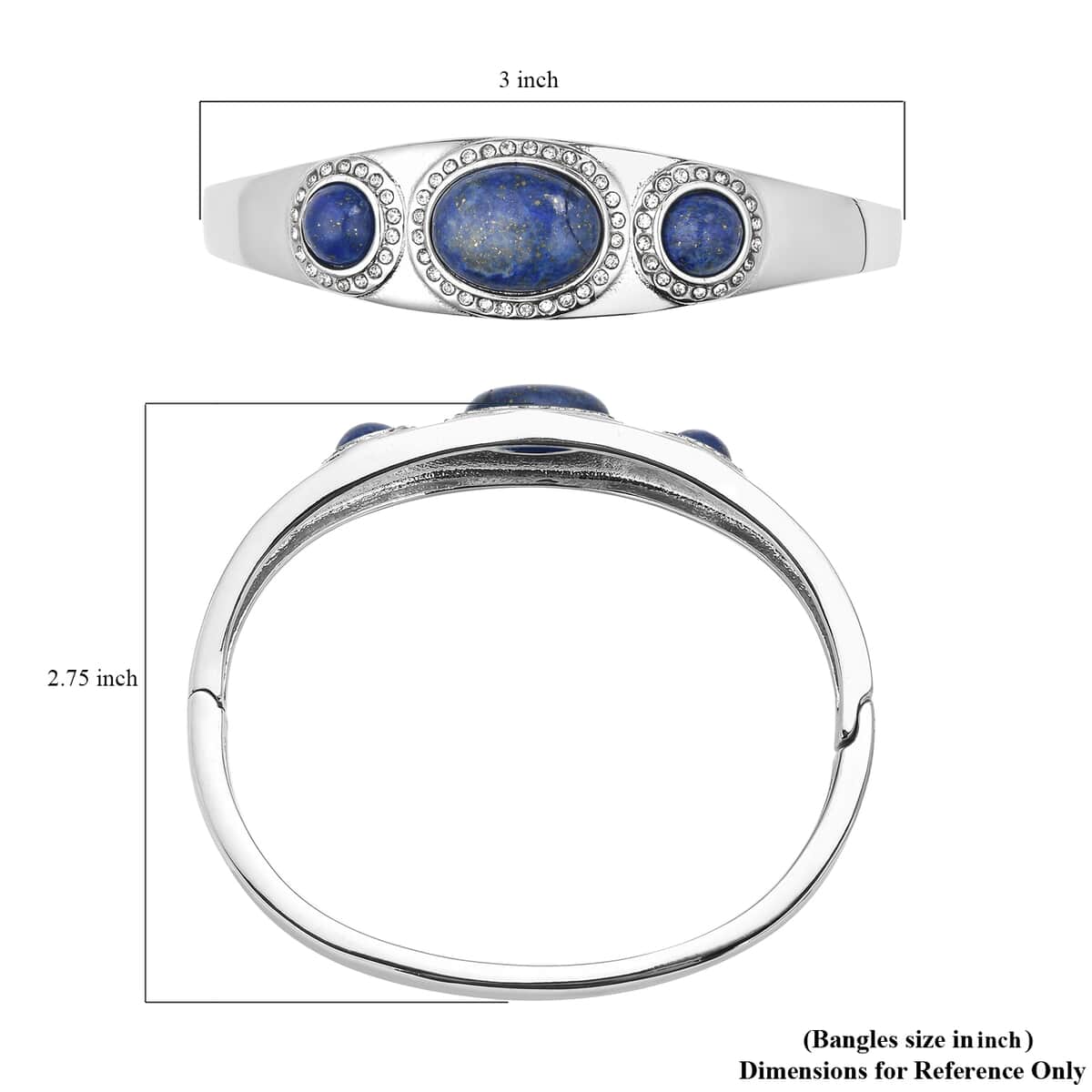 Lapis Lazuli and Austrian Crystal Bangle Bracelet in Stainless Steel (7.25 In) 14.00 ctw image number 6