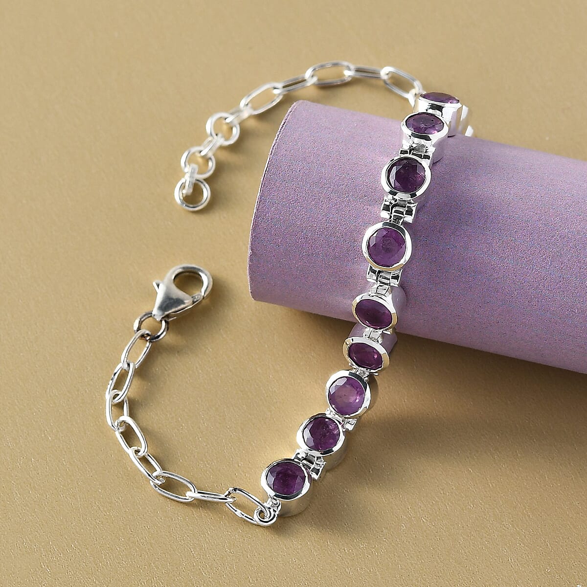 Ilakaka Hot Pink Sapphire (FF) Fancy Bracelet in Sterling Silver (7.25 In) 9.40 Grams 7.75 ctw image number 1