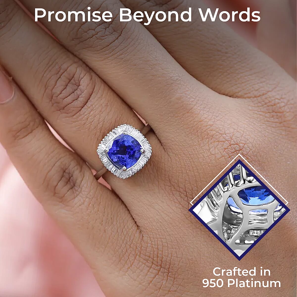 Rhapsody AAAA Tanzanite and E-F VS Diamond 2.90 ctw Halo Engagement Ring in 950 Platinum, Promise Rings 4.75 Grams (Size 7.0) image number 2