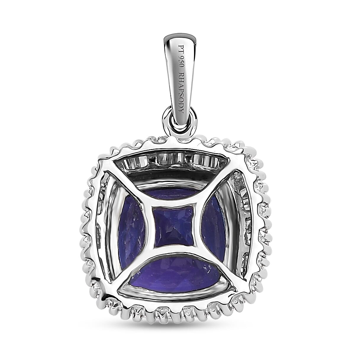 Rhapsody 950 Platinum AAAA Tanzanite and Diamond Halo Pendant 3.00 ctw