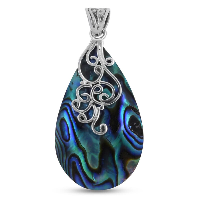 Abalone Shell Pear Drop Pendant without Chain in Sterling Silver