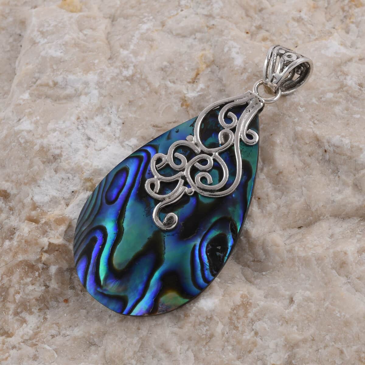Abalone Shell Pear Drop Pendant in Sterling Silver image number 1