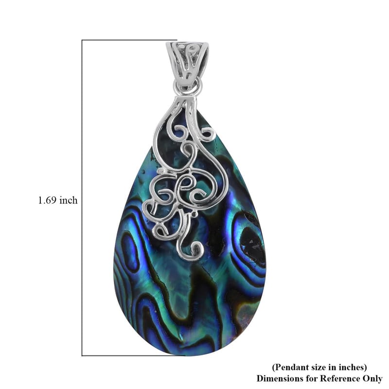 Abalone Shell Pear Drop Pendant without Chain in Sterling Silver