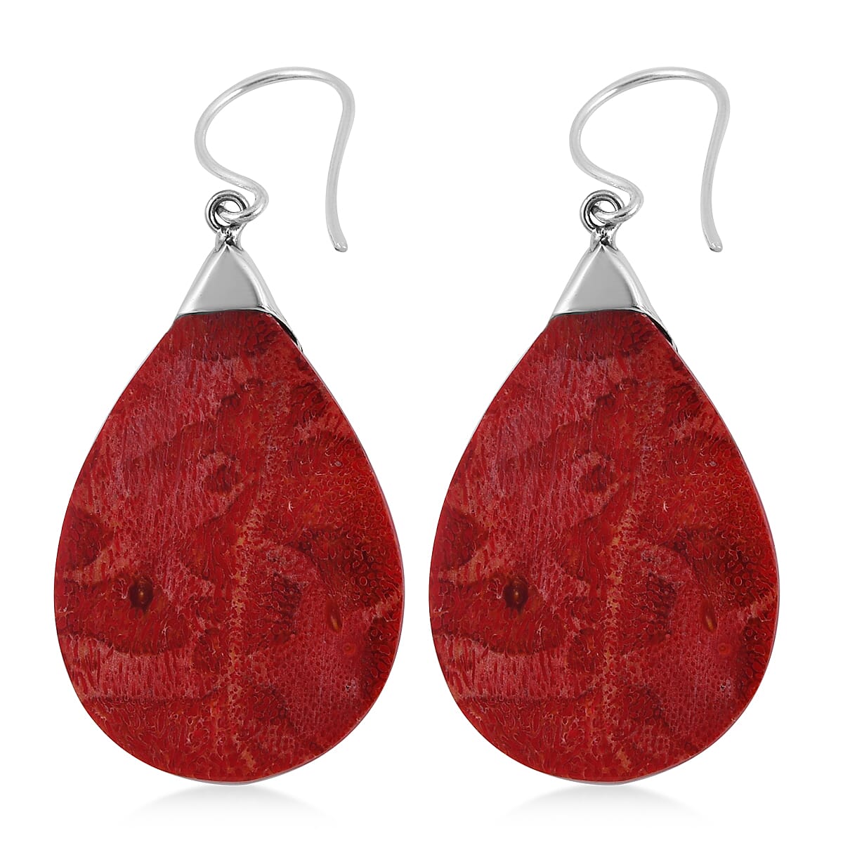 Red Coral Pear Drop Earrings in Sterling Silver image number 3