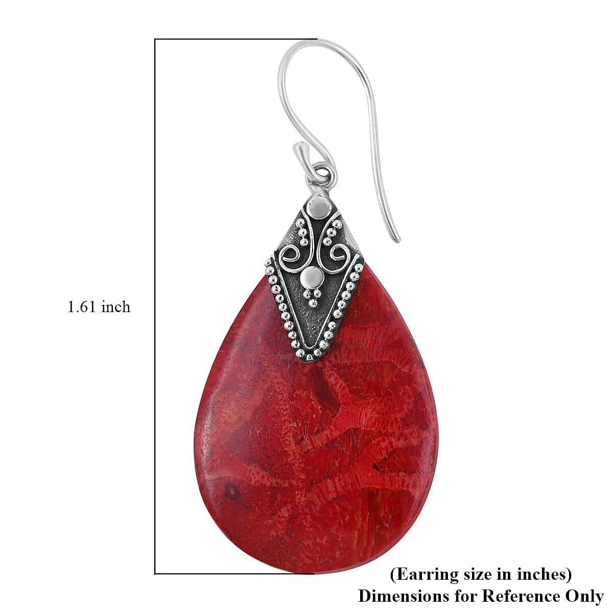 Red Coral Pear Drop Earrings in Sterling Silver image number 4