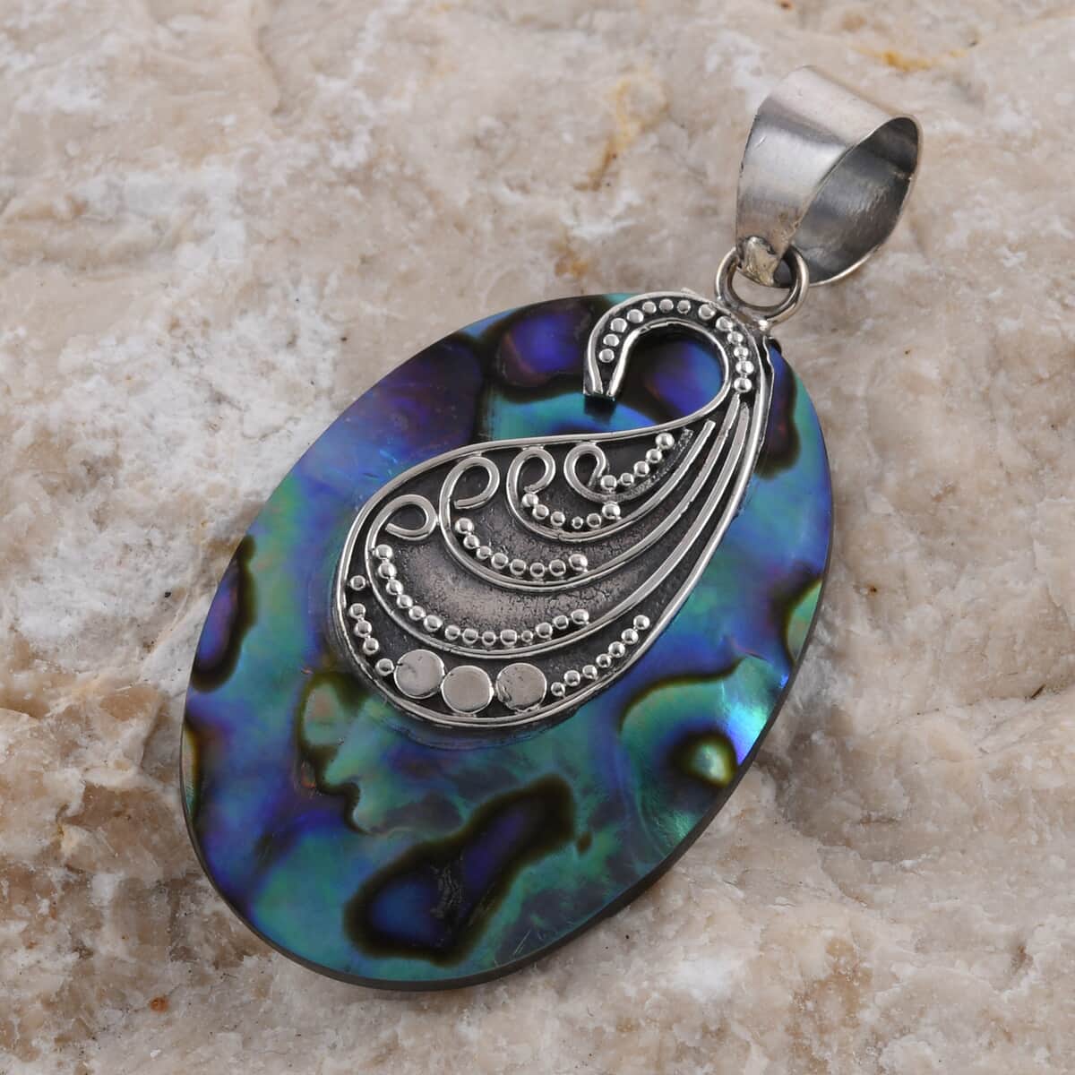 Abalone Shell Oval Shape Pendant in Sterling Silver image number 1