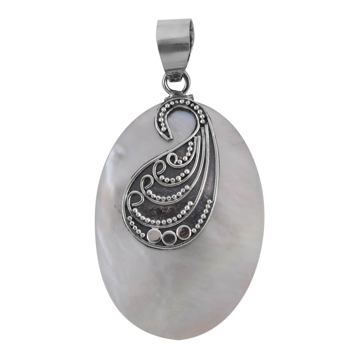 Mother Of Pearl Carved Pendant in Sterling Silver image number 0