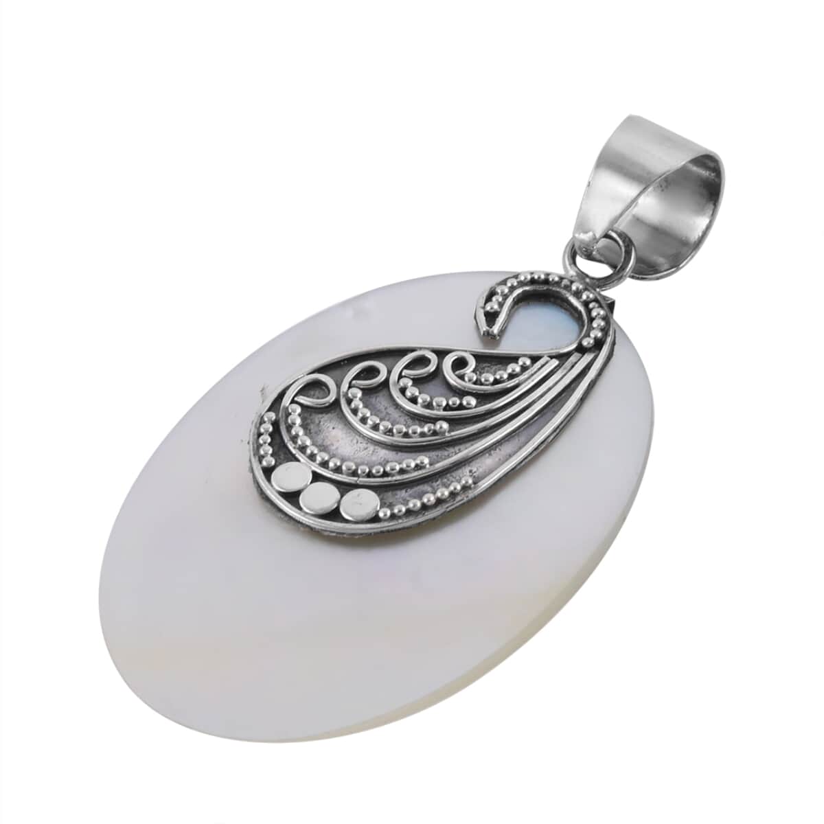Mother Of Pearl Carved Pendant in Sterling Silver image number 2