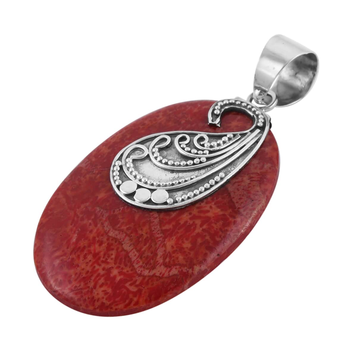 Coral Oval Shape Pendant in Sterling Silver image number 2