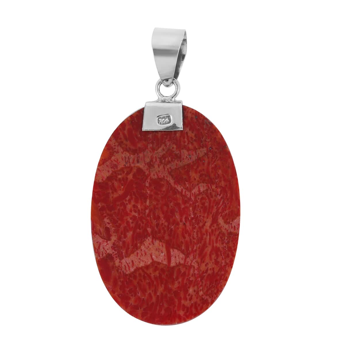 Coral Oval Shape Pendant in Sterling Silver image number 3