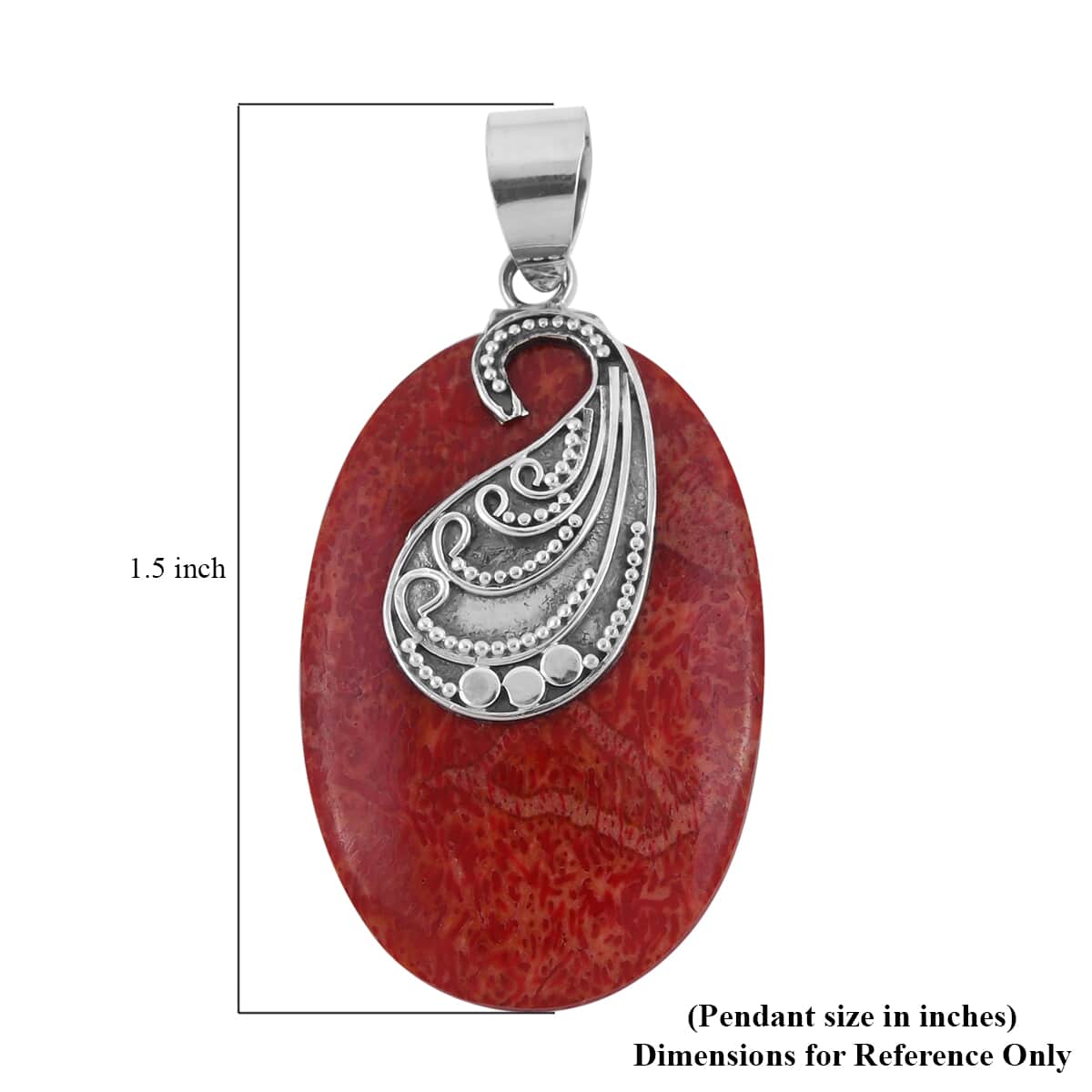 Coral Oval Shape Pendant in Sterling Silver image number 4