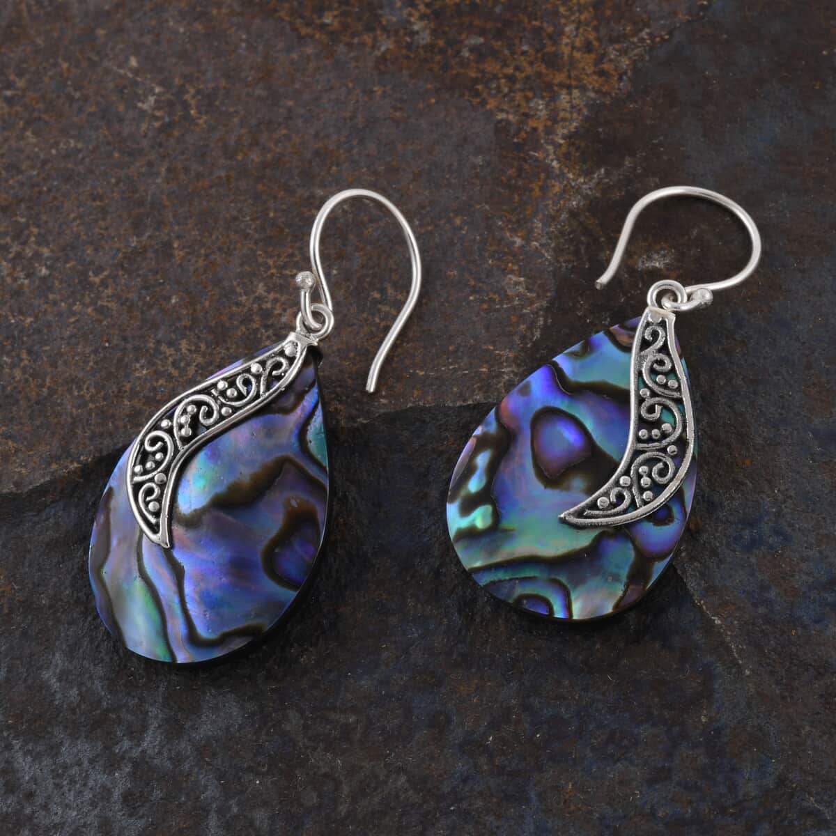 Abalone Shell Drop Earrings in Sterling Silver image number 1