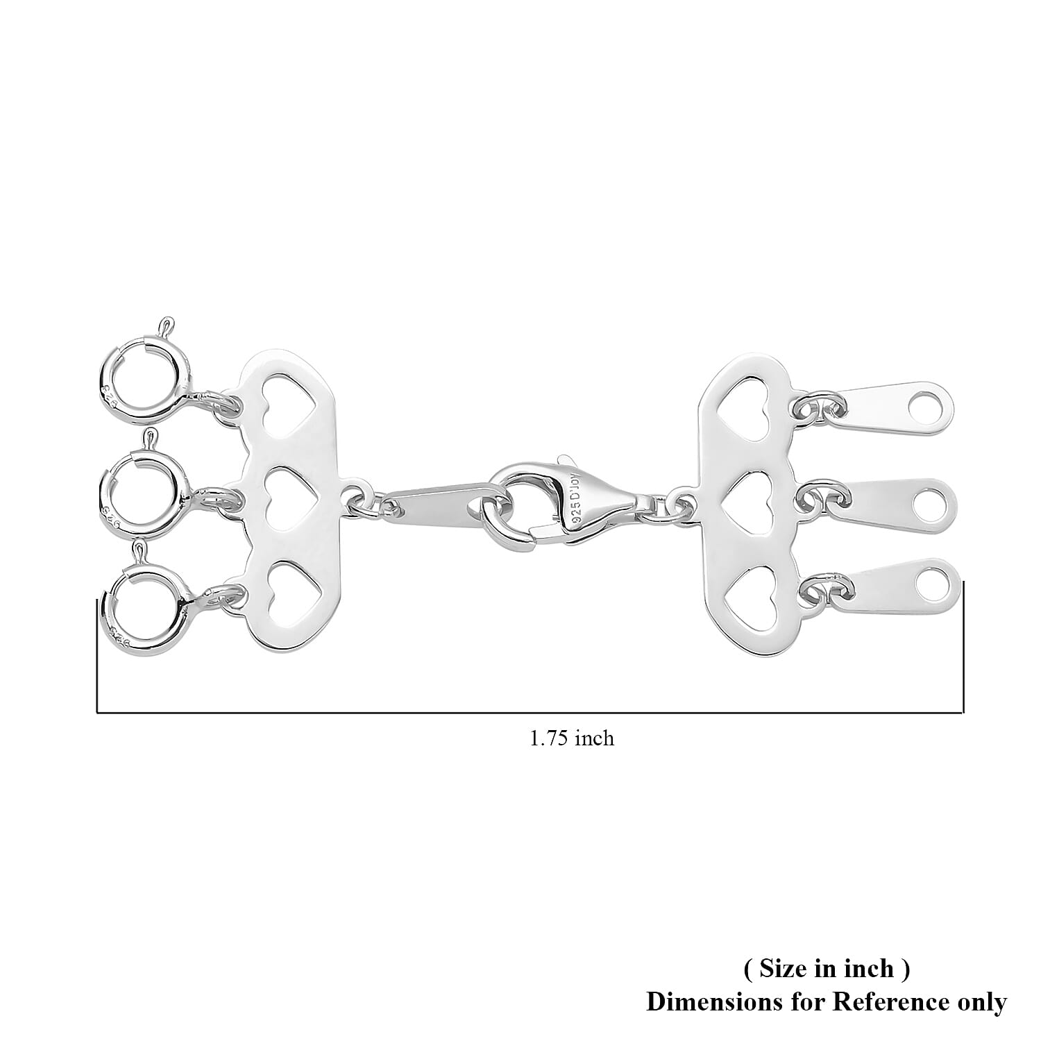 3 Row Hearts Layering Lock in Rhodium Over Sterling Silver with 9mm Lobster Lock and 3pc 5mm Spring Lock , Jewelry Lock , Jewelry Closure , Lobster Clasp Closure