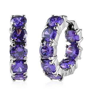 Simulated Purple Diamond Inside Out Hoop Earrings in Stainless Steel 21.65 ctw
