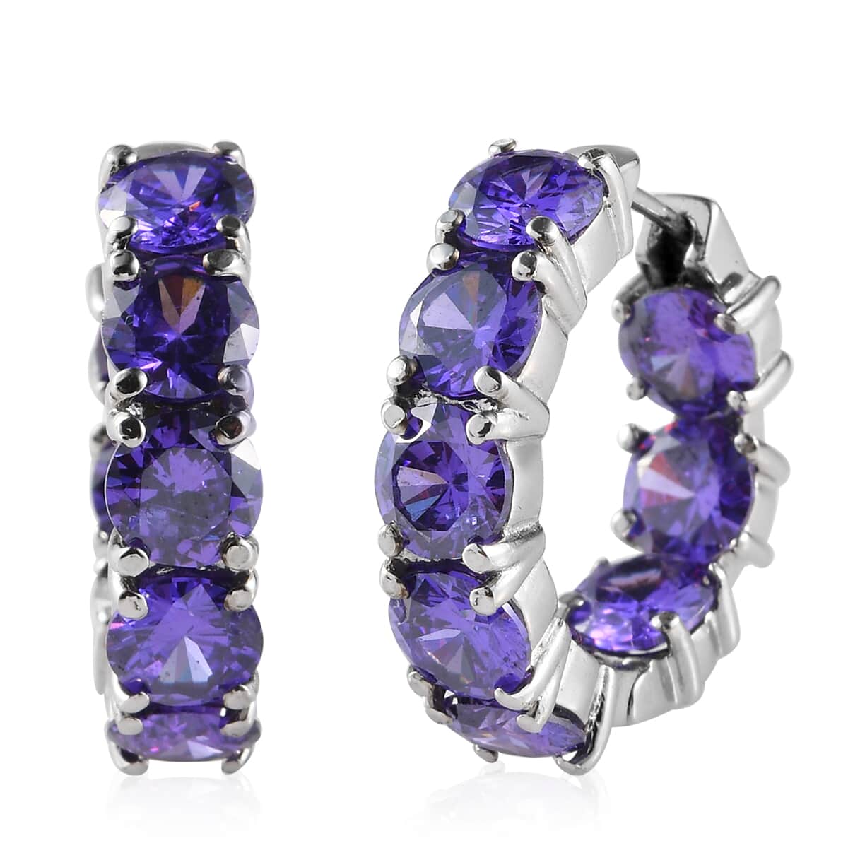 Simulated Purple Diamond Inside Out Hoop Earrings in Stainless Steel 21.00 ctw image number 0