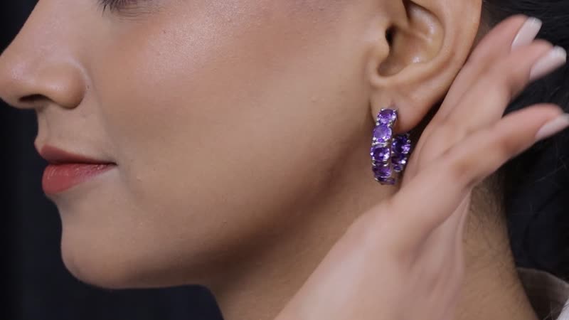 Simulated Purple Diamond Inside Out Hoop Earrings in Stainless Steel