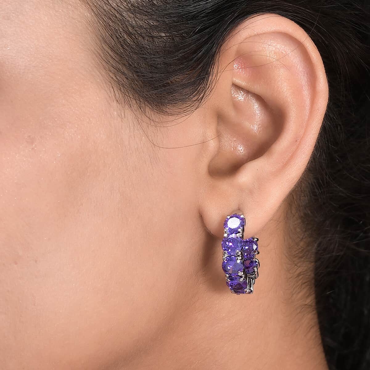 Simulated Purple Diamond Inside Out Hoop Earrings in Stainless Steel 21.00 ctw image number 3