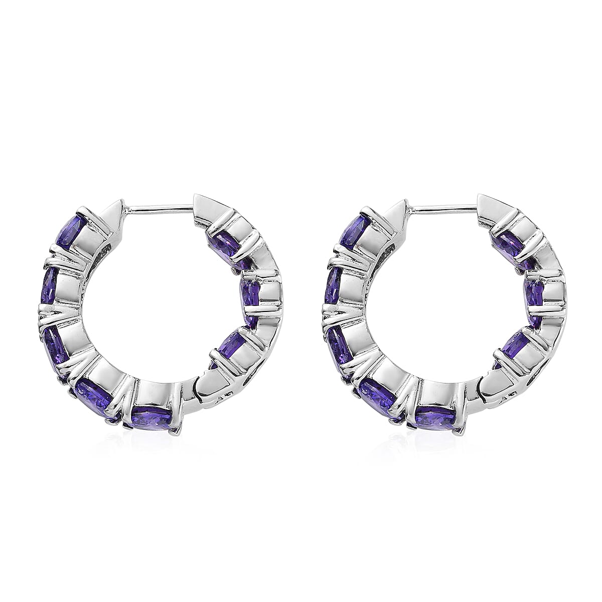 Simulated Purple Diamond Inside Out Hoop Earrings in Stainless Steel