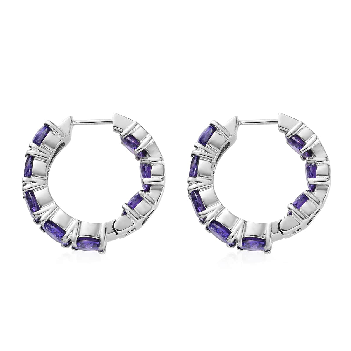 Simulated Purple Diamond Inside Out Hoop Earrings in Stainless Steel 21.00 ctw image number 5