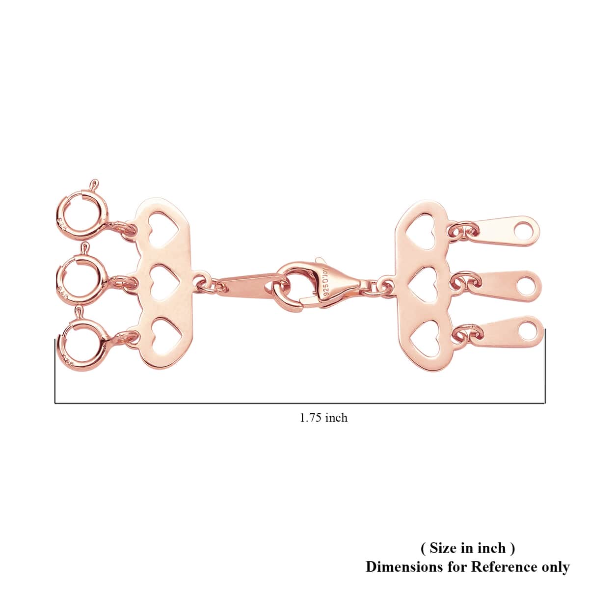 3 Row Hearts Layering Lock in 14K RG Over Sterling Silver with 9mm Lobster Lock and 3pc 5mm Spring Lock , Jewelry Lock , Jewelry Closure , Lobster Clasp Closure image number 2