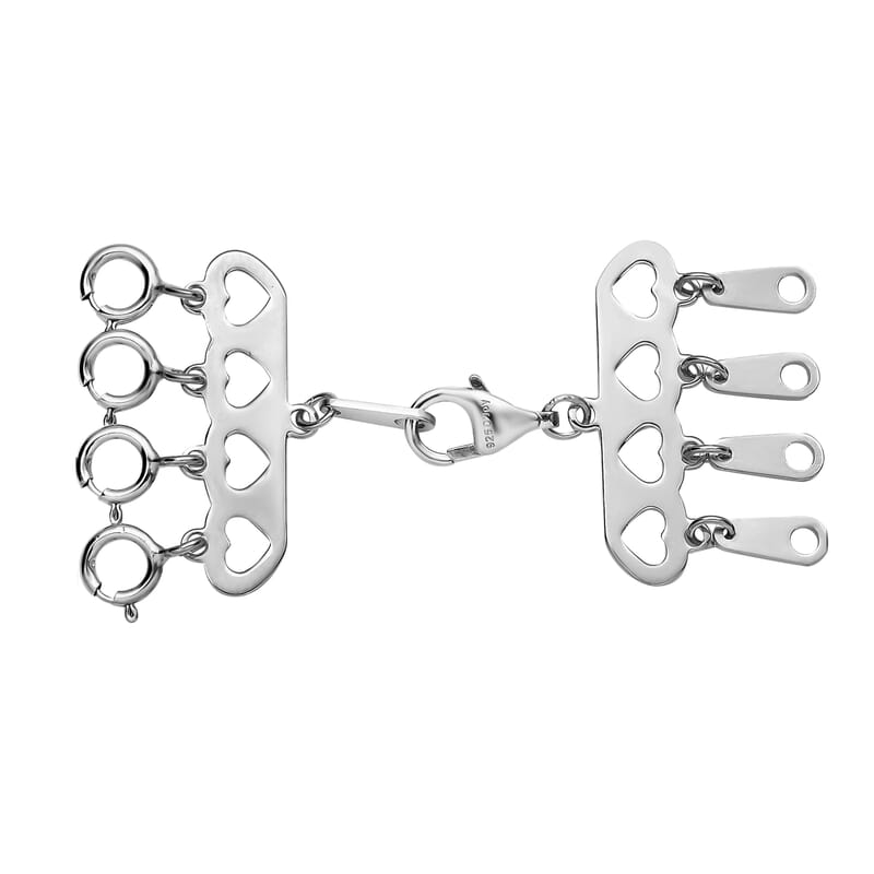 4 Row Hearts Layering Lock in Rhodium Over Sterling Silver with 9mm Lobster Lock and 4pcs 5mm Spring Locks | Jewelry Spring Lock