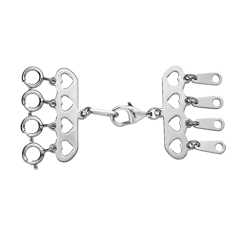 4 Row Hearts Layering Lock in Rhodium Over Sterling Silver with 9mm Lobster Lock and 4pcs 5mm Spring Locks | Jewelry Spring Lock