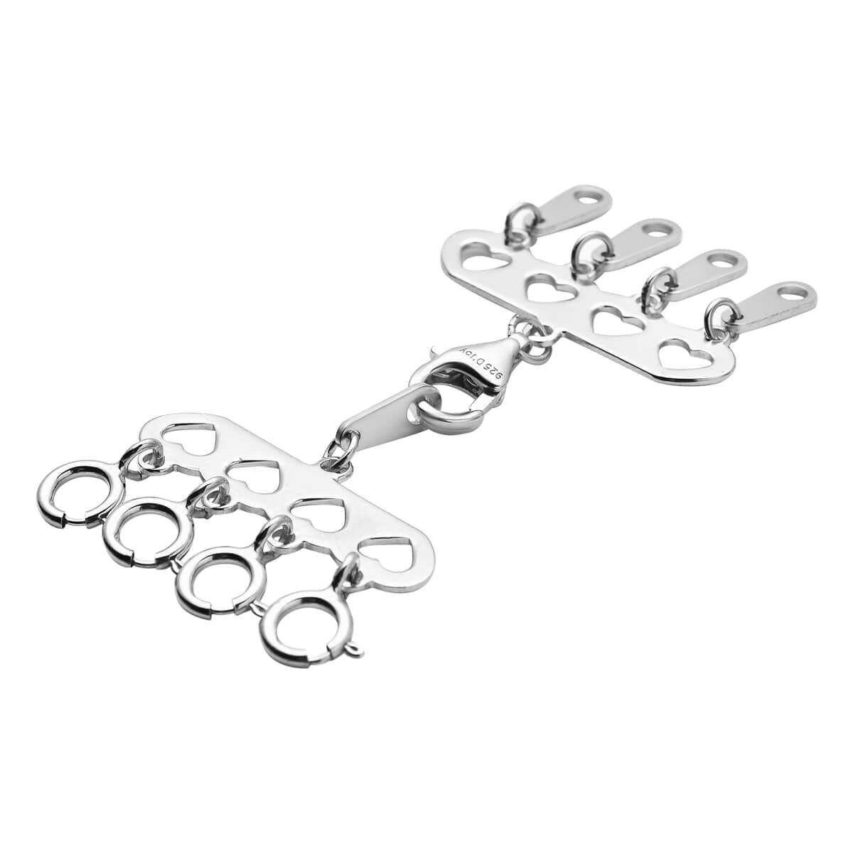 4 Row Hearts Layering Lock in Rhodium Over Sterling Silver with 9mm Lobster Lock and 4pcs 5mm Spring Locks | Jewelry Spring Lock image number 3