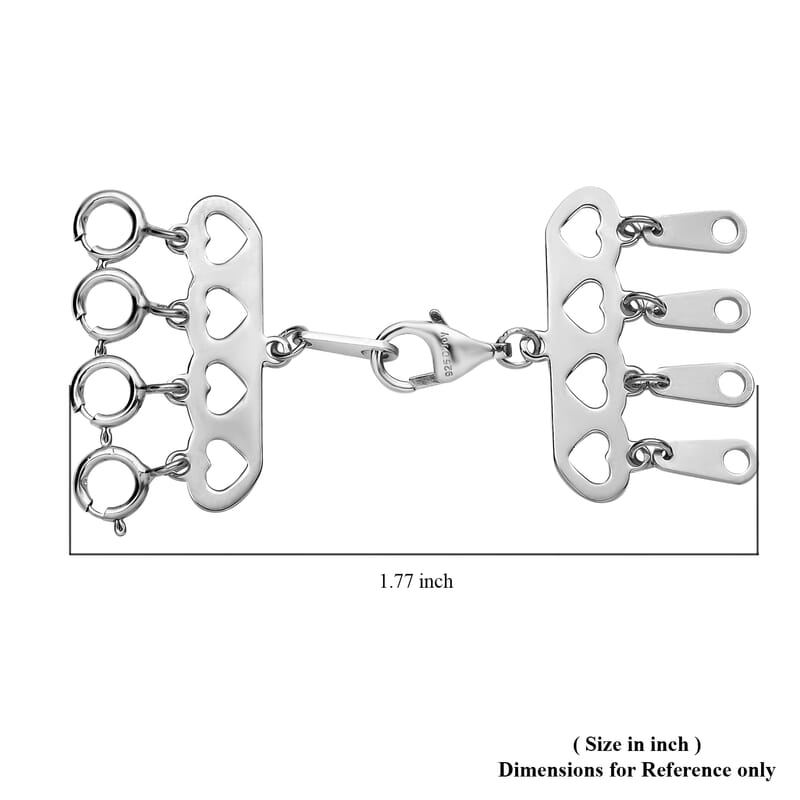 4 Row Hearts Layering Lock in Rhodium Over Sterling Silver with 9mm Lobster Lock and 4pcs 5mm Spring Locks | Jewelry Spring Lock
