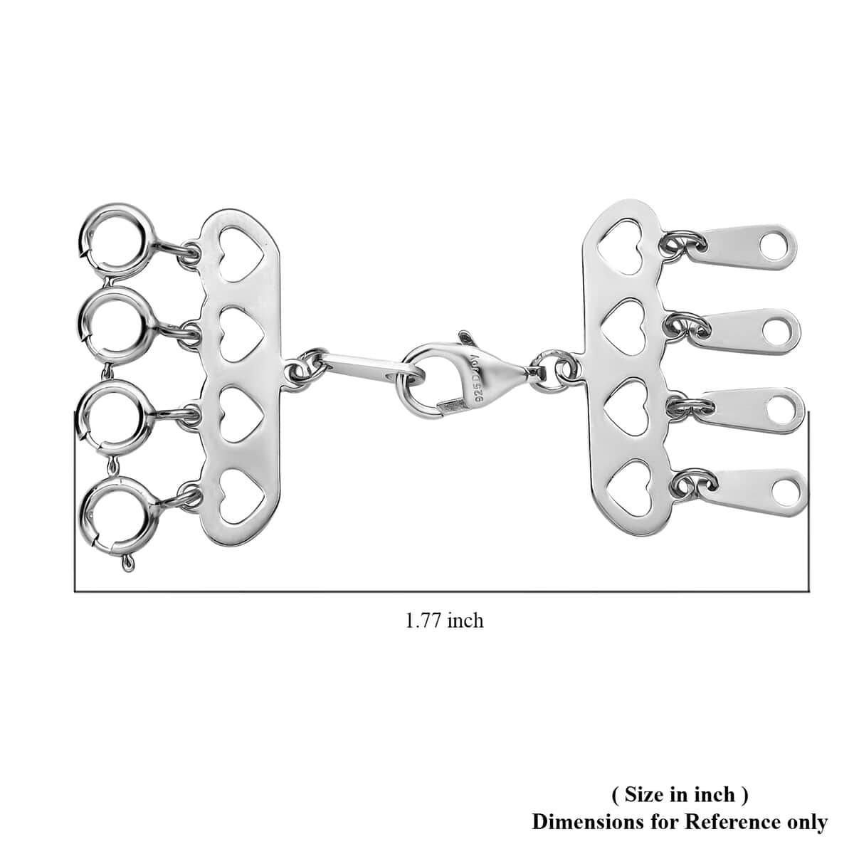 4 Row Hearts Layering Lock in Rhodium Over Sterling Silver with 9mm Lobster Lock and 4pcs 5mm Spring Locks | Jewelry Spring Lock image number 4
