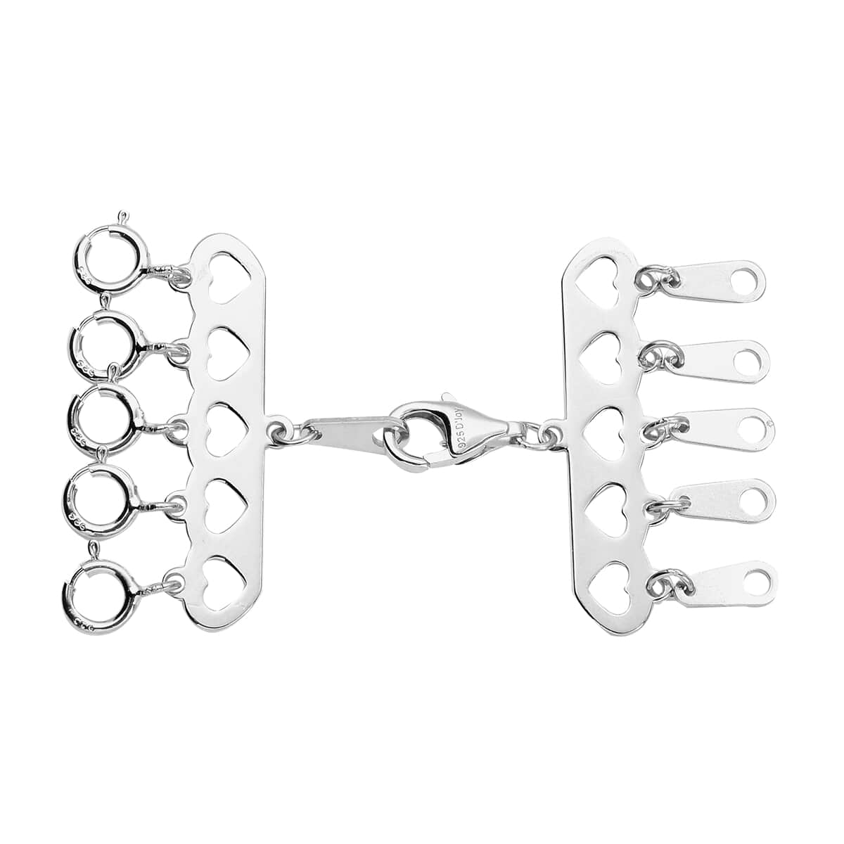 Mother’s Day Gift 5 Row Hearts Layering Lock in Rhodium Over Sterling Silver with 9mm Lobster Lock and 5pcs 5mm Spring Locks , Jewelry Lock , Jewelry Closure , Lobster Clasp Closure image number 0