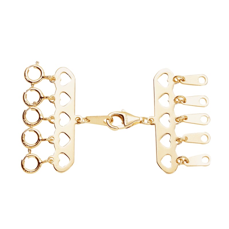 5 Row Hearts Layering Lock in 14K YG Over Sterling Silver with 9mm Lobster Lock and 5pcs 5mm Spring Locks , Jewelry Lock , Jewelry Closure , Lobster Clasp Closure