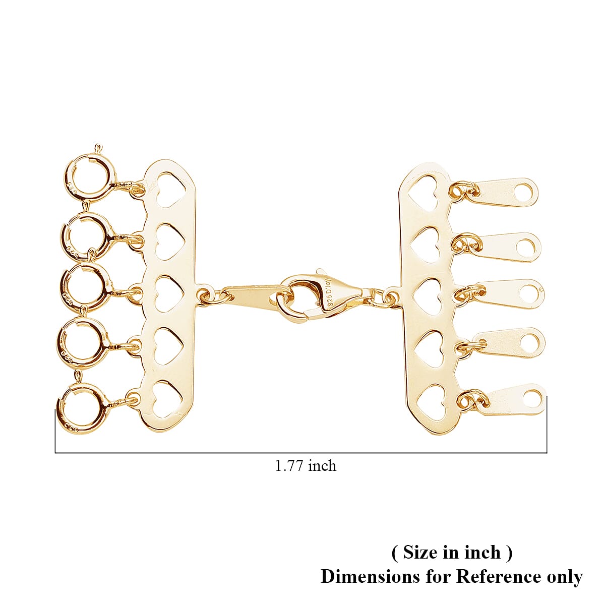 5 Row Hearts Layering Lock in 14K YG Over Sterling Silver with 9mm Lobster Lock and 5pcs 5mm Spring Locks , Jewelry Lock , Jewelry Closure , Lobster Clasp Closure