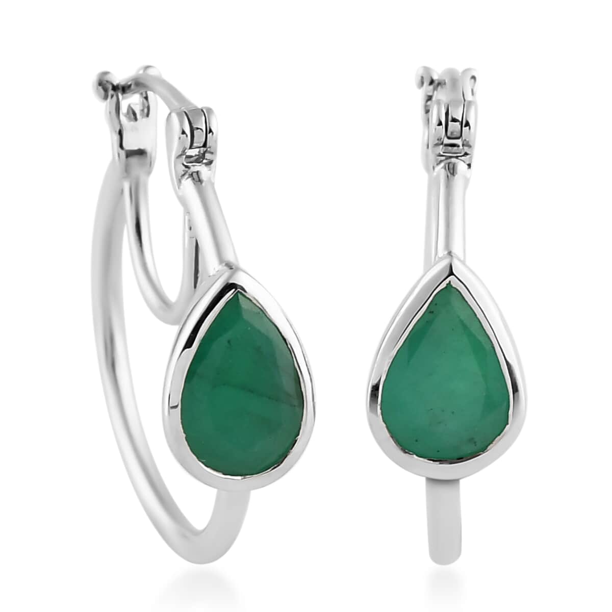Brazilian Emerald Hoop Earrings in Platinum Over Sterling Silver 2.60 ctw image number 0