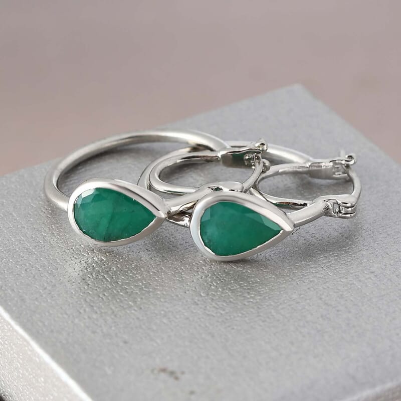 Brazilian Emerald Hoop Earrings in Platinum Over Sterling Silver 2.60 ctw