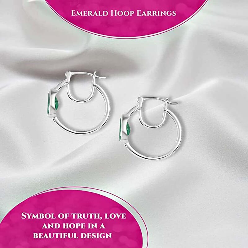 Brazilian Emerald Hoop Earrings in Platinum Over Sterling Silver 2.60 ctw
