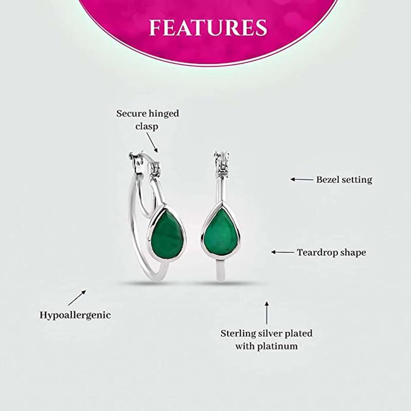 Brazilian Emerald Hoop Earrings in Platinum Over Sterling Silver 2.60 ctw