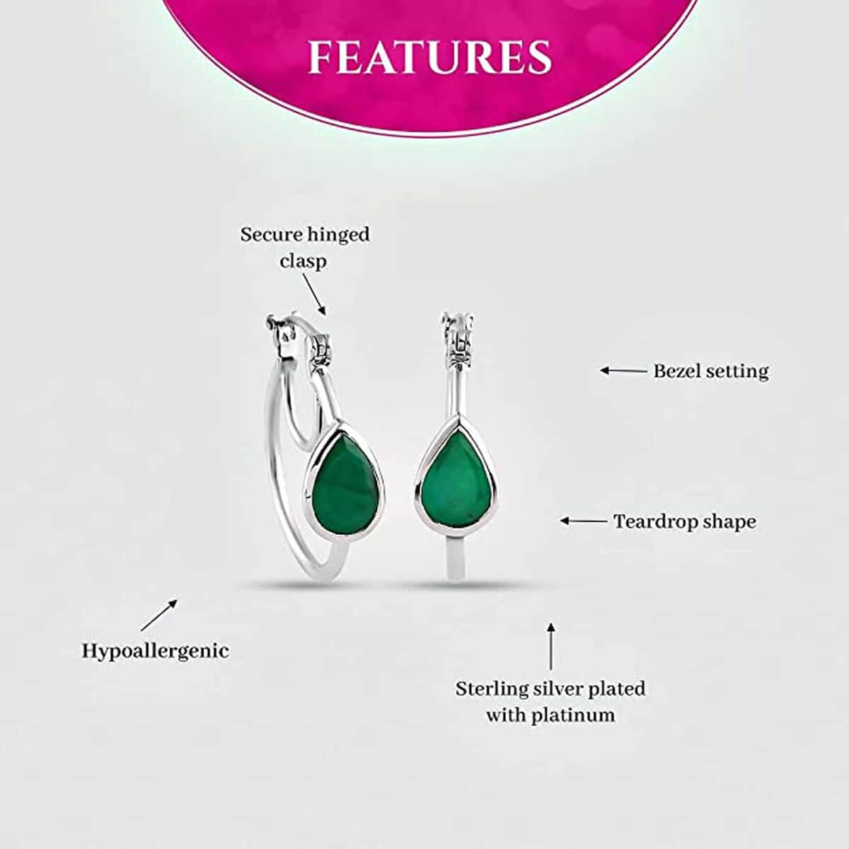 Brazilian Emerald Hoop Earrings in Platinum Over Sterling Silver 2.60 ctw image number 4