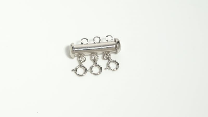 Rhodium Over Sterling Silver 3 Row Magnetic Lock with 3pcs 5mm Spring Lock (1.90 g)