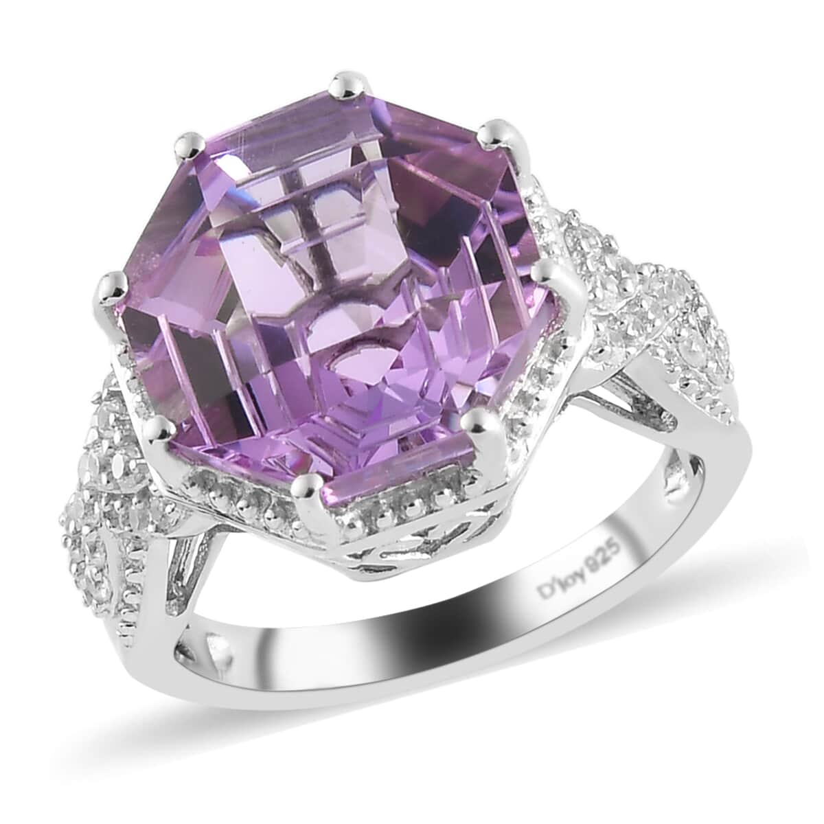 Asscher Cut Rose De France Amethyst and Natural White Zircon Ring in Platinum Over Sterling Silver (Size 10.0) 7.10 ctw image number 0