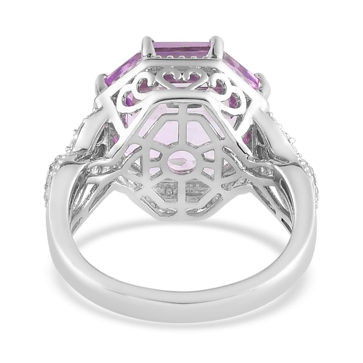 Asscher Cut Rose De France Amethyst and Natural White Zircon Ring in Platinum Over Sterling Silver (Size 10.0) 7.10 ctw image number 4