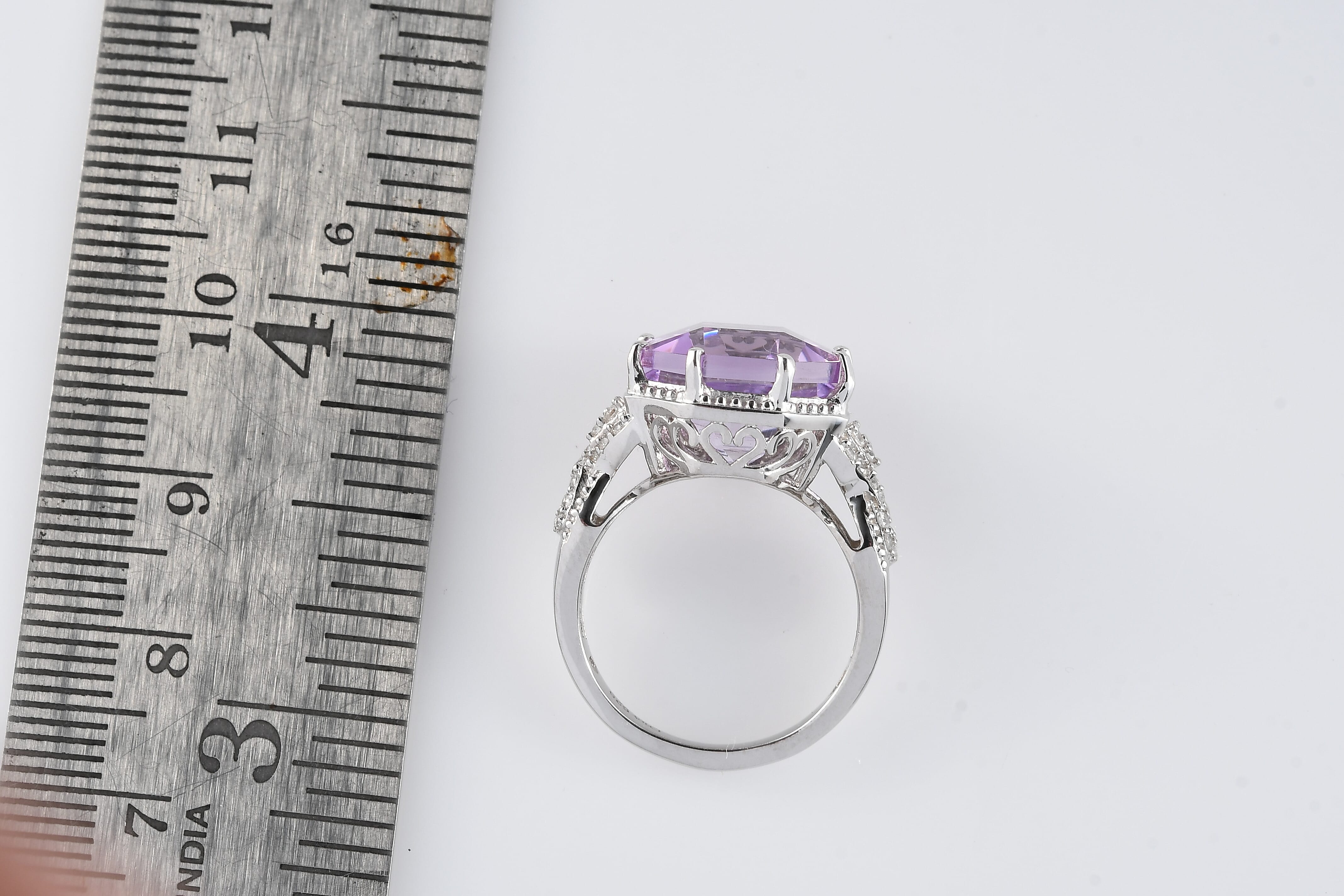 Asscher Cut Rose De France Amethyst and Natural White Zircon Ring in Platinum Over Sterling Silver (Size 10.0) 7.10 ctw