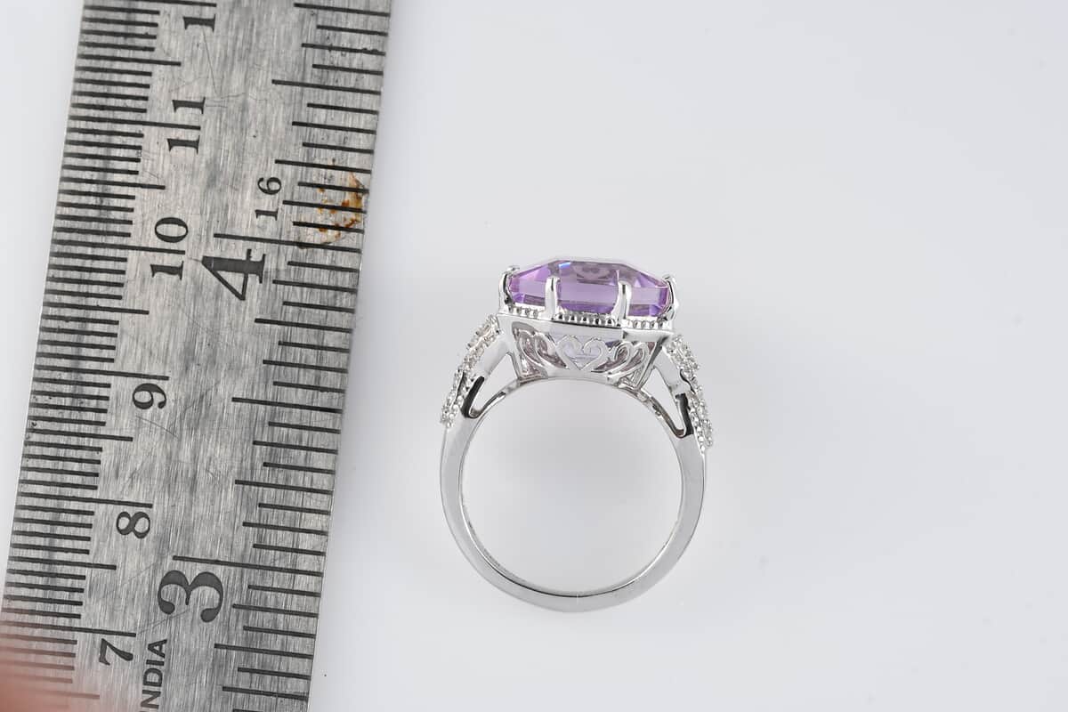 Asscher Cut Rose De France Amethyst and Natural White Zircon Ring in Platinum Over Sterling Silver (Size 10.0) 7.10 ctw image number 6