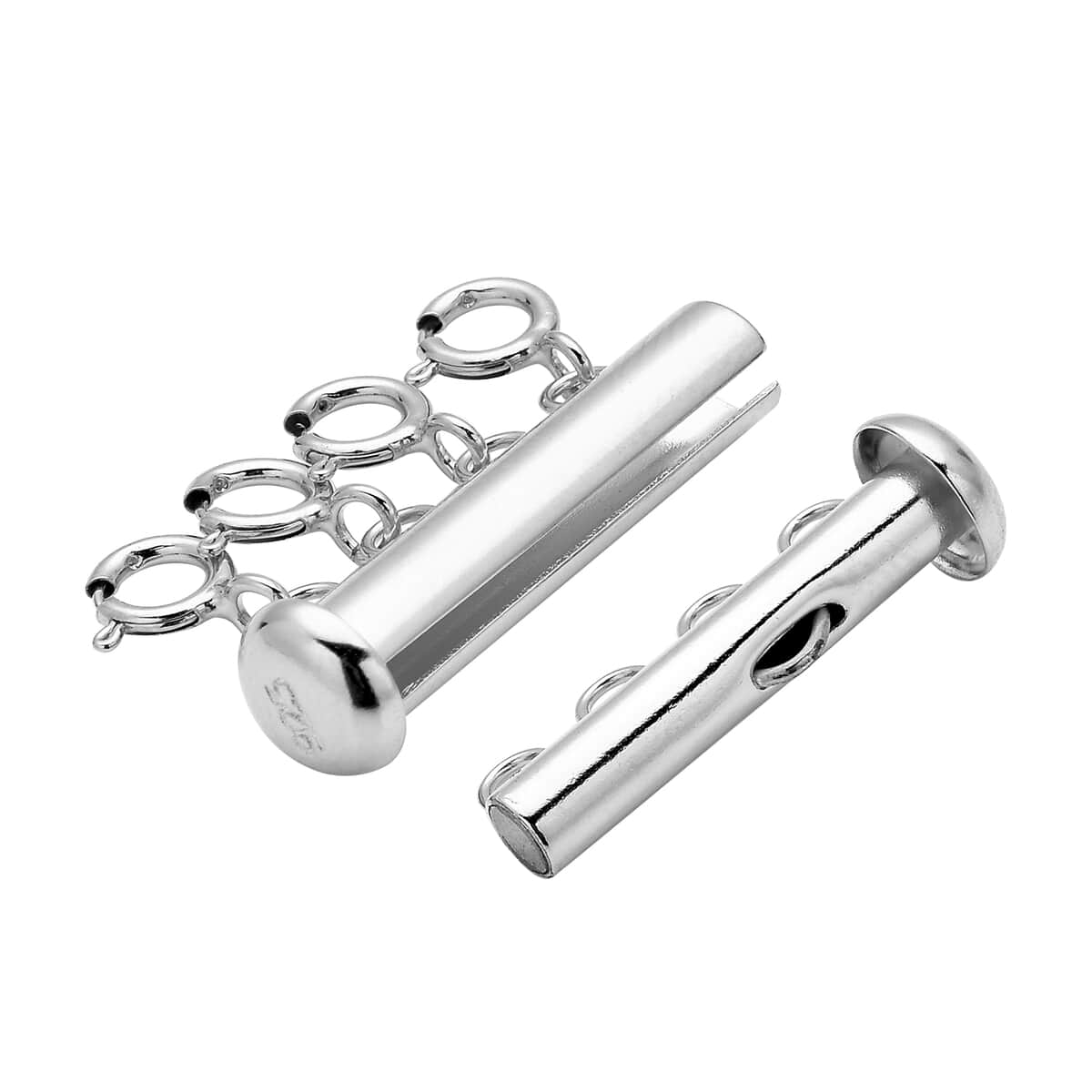 Rhodium Over Sterling Silver 4 Row Magnetic Lock with 4pcs 5mm Spring Lock (2.40 g) image number 2