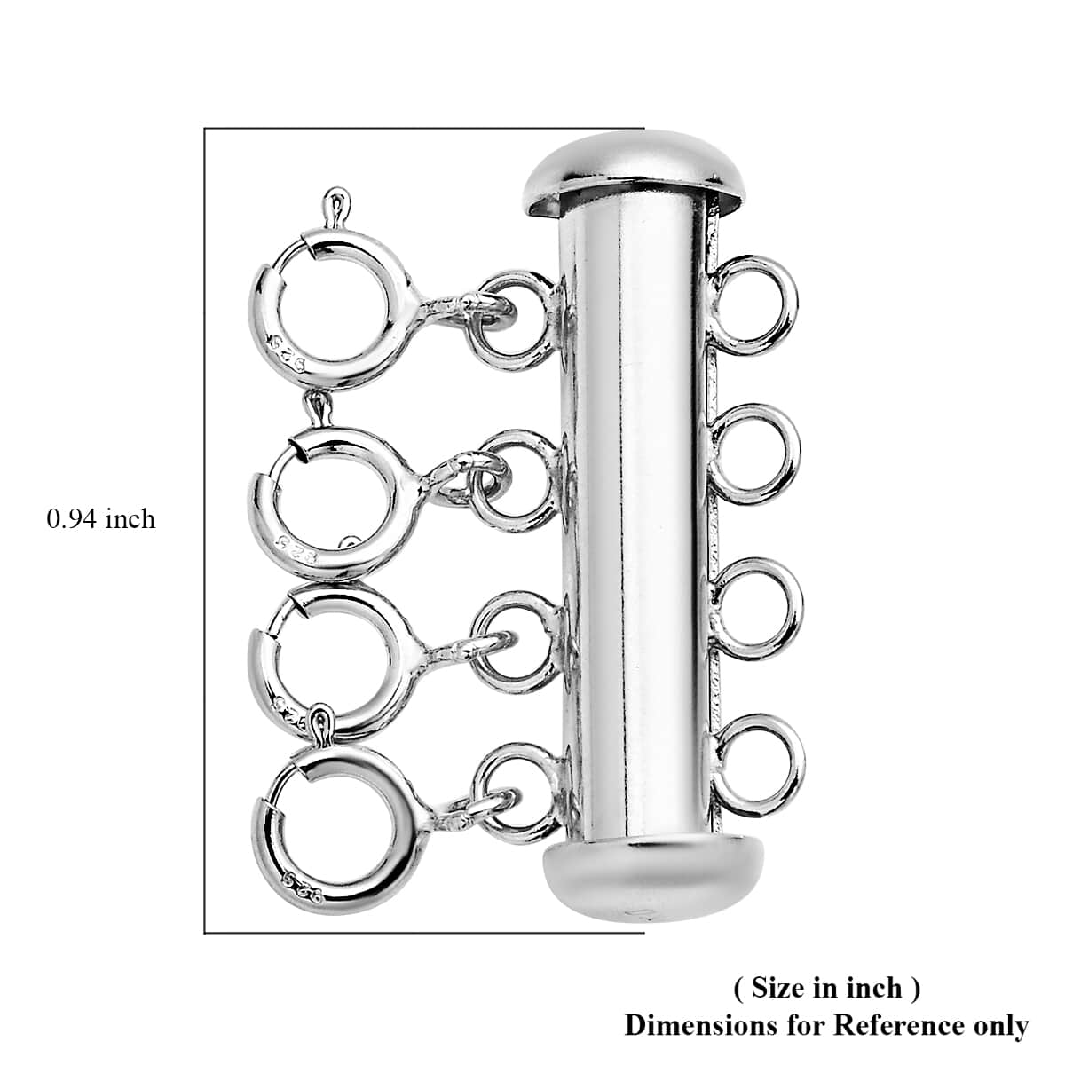 Rhodium Over Sterling Silver 4 Row Magnetic Lock with 4pcs 5mm Spring Lock (2.40 g) image number 3